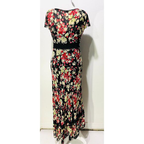 VTG maxi dress Y2K lace sherries empire waist asymmetric hem babydoll women S - Picture 5 of 10